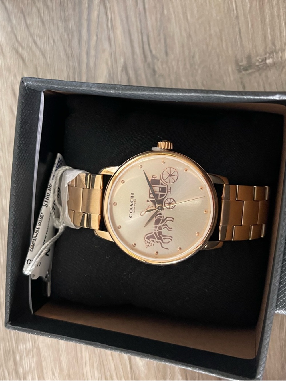 Coach Gold-Tone Men’s Carriage Logo Bracelet Watch